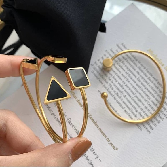 18k Gold Plated Bangle Bracelet\ 3pc - Picture 3 of 9